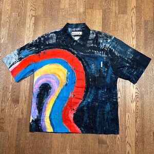 Marni SS23 Flaminia Veronesi Rainbow Poplin Bowling S/S Button Shirt Mens 54
